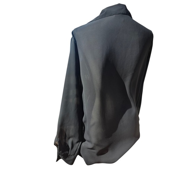 Vintage sheer Black Lace Button Up Long Sleeve Blouse Top Women's - Picture 3 of 4